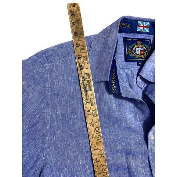 PUSSERS Linen Button-Up Shirt – Blue – Size M – Embroidered Collar & Logo - Picture 4 of 11